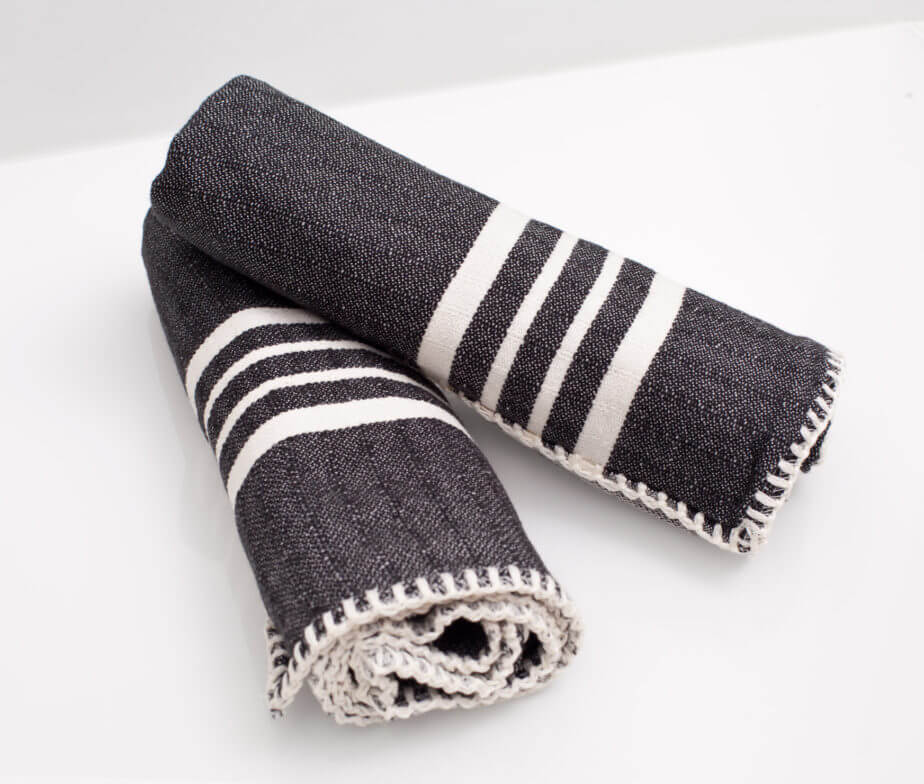 TURKISH HAND TOWELS WITH FRINGE - GRAY & WHITE - Briar & Branch