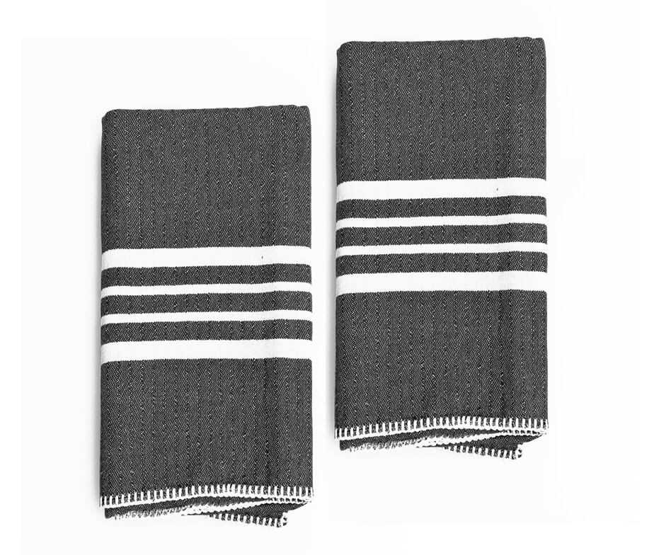 Blutao River Set of 2 Turkish Hand Towels for 18 x 40, Black and