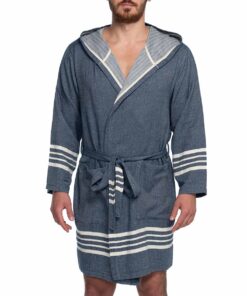 Turkish Towel Robe with Hood - Navy
